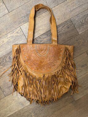 MAHIYA - Tooled Leather Bag W/ Fringe